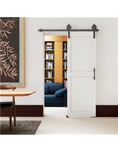 HOMCOM 152.4cm Sliding Barn Door Kit, Sliding Door with Track, Hardware, Upgraded Rollers and Floor Guide, Handle, White