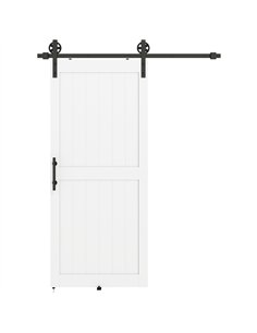 HOMCOM 183cm Sliding Barn Door Kit, Sliding Door with Track, Hardware, Upgraded Rollers and Floor Guide, Handle, White