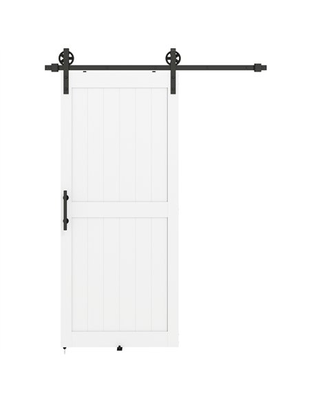 HOMCOM 183cm Sliding Barn Door Kit, Sliding Door with Track, Hardware, Upgraded Rollers and Floor Guide, Handle, White - pic 204507 | FastDaddyshop