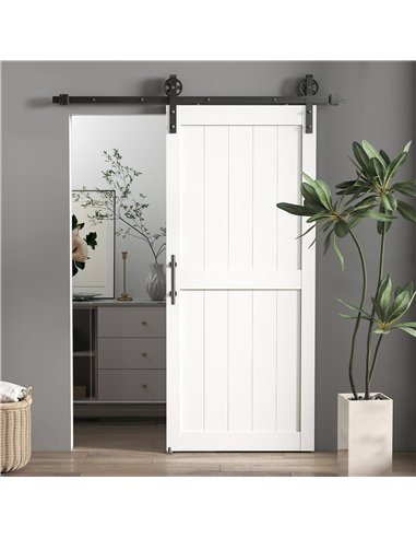 HOMCOM 183cm Sliding Barn Door Kit, Sliding Door with Track, Hardware, Upgraded Rollers and Floor Guide, Handle, White