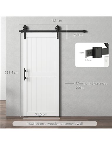 HOMCOM 183cm Sliding Barn Door Kit, Sliding Door with Track, Hardware, Upgraded Rollers and Floor Guide, Handle, White