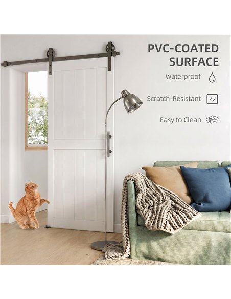 HOMCOM 183cm Sliding Barn Door Kit, Sliding Door with Track, Hardware, Upgraded Rollers and Floor Guide, Handle, White - pic 204510 | FastDaddyshop