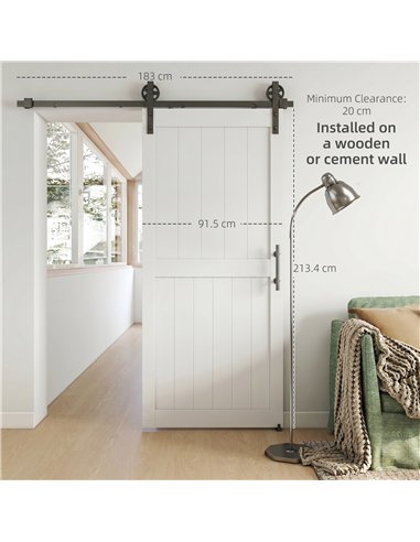 HOMCOM 183cm Sliding Barn Door Kit, Sliding Door with Track, Hardware, Upgraded Rollers and Floor Guide, Handle, White