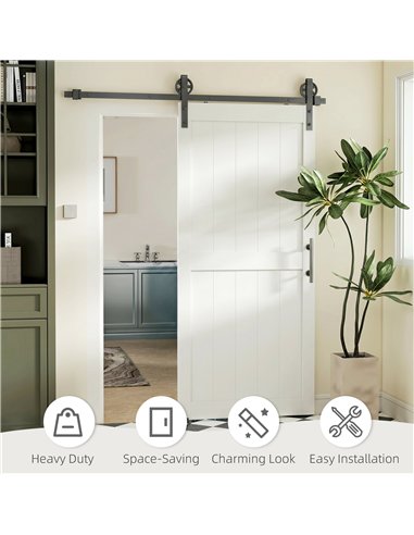 HOMCOM 183cm Sliding Barn Door Kit, Sliding Door with Track, Hardware, Upgraded Rollers and Floor Guide, Handle, White