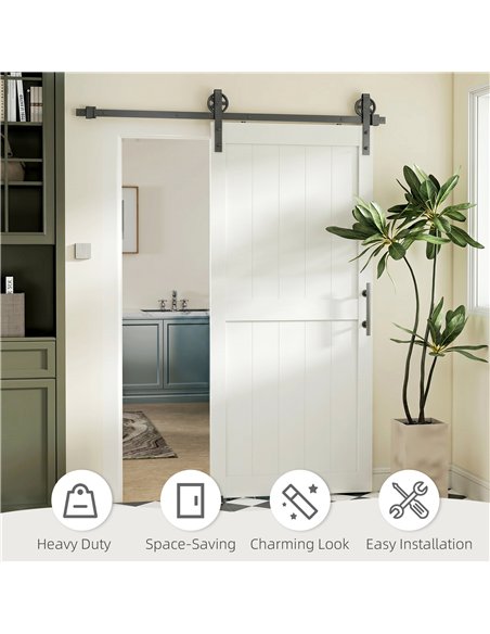 HOMCOM 183cm Sliding Barn Door Kit, Sliding Door with Track, Hardware, Upgraded Rollers and Floor Guide, Handle, White - pic 204512 | FastDaddyshop