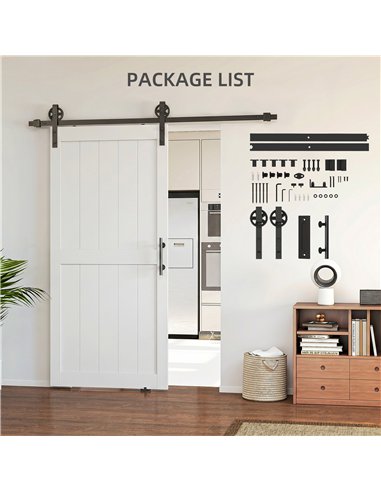HOMCOM 183cm Sliding Barn Door Kit, Sliding Door with Track, Hardware, Upgraded Rollers and Floor Guide, Handle, White