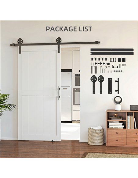 HOMCOM 183cm Sliding Barn Door Kit, Sliding Door with Track, Hardware, Upgraded Rollers and Floor Guide, Handle, White - pic 204513 | FastDaddyshop