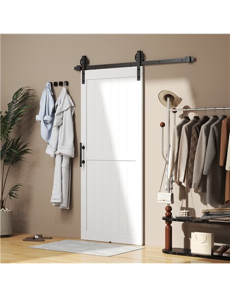 HOMCOM 183cm Sliding Barn Door Kit, Sliding Door with Track, Hardware, Upgraded Rollers and Floor Guide, Handle, White - pic 204514 | FastDaddyshop