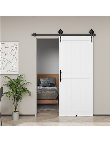 HOMCOM 183cm Sliding Barn Door Kit, Sliding Door with Track, Hardware, Upgraded Rollers and Floor Guide, Handle, White