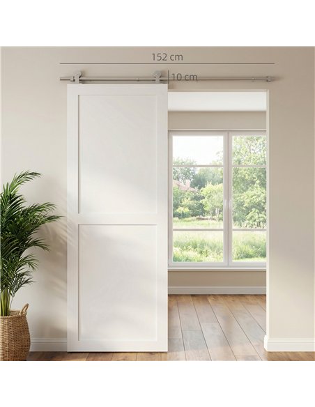 HOMCOM Sliding Door Hardware Kit Heavy Duty 304 Stainless Steel 152 cm Wide Door Silver Tone - pic 204518 | FastDaddyshop