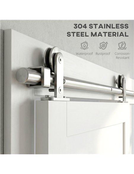 HOMCOM Sliding Door Hardware Kit Heavy Duty 304 Stainless Steel 152 cm Wide Door Silver Tone - pic 204519 | FastDaddyshop