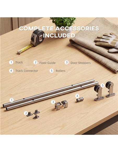 HOMCOM Sliding Door Hardware Kit Heavy Duty 304 Stainless Steel 152 cm Wide Door Silver Tone - pic 204522 | FastDaddyshop