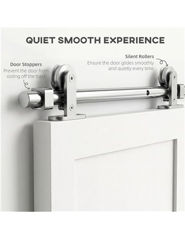 HOMCOM Sliding Door Hardware Kit Smooth Quiet 304 Stainless Steel for 180cm Track Sliver Tone