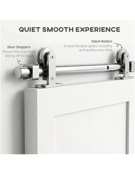 HOMCOM Sliding Door Hardware Kit Smooth Quiet 304 Stainless Steel for 180cm Track Sliver Tone - pic 204529 | FastDaddyshop