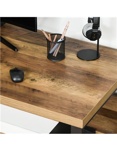 HOMCOM Writing Computer Desk with Storage Shelf, Black-Brown Wood Effect