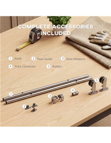 HOMCOM Sliding Door Hardware Kit Smooth Quiet 304 Stainless Steel for 180cm Track Sliver Tone