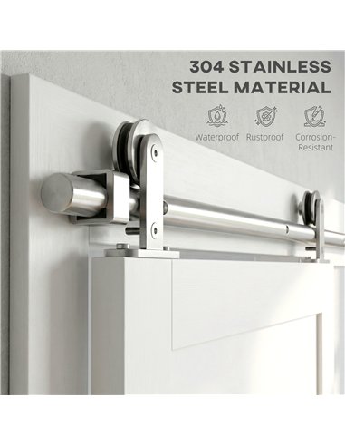 HOMCOM Sliding Door Hardware Kit Smooth Quiet 304 Stainless Steel for 200cm Track Sliver Tone