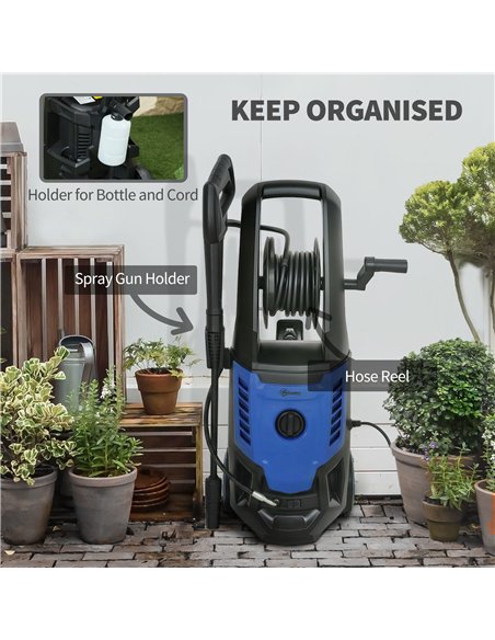 Outsunny 2200W High Pressure Washer, 170 Bar Pressure Washer with Adjustable Nozzle and 6M Hose, 32W x 32D x 80H cm Blue - pic 204549 | FastDaddyshop