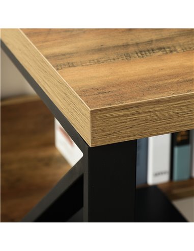 HOMCOM Writing Computer Desk with Storage Shelf, Black-Brown Wood Effect