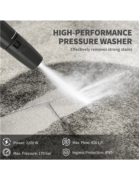Outsunny 2200W High Pressure Washer, 170 Bar Pressure Washer with Adjustable Nozzle and 6M Hose, 33 x 31.5 x 80.5 cm, Yellow - pic 204555 | FastDaddyshop