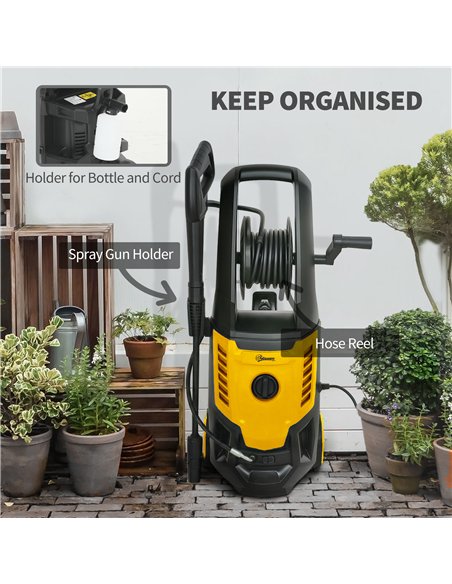Outsunny 2200W High Pressure Washer, 170 Bar Pressure Washer with Adjustable Nozzle and 6M Hose, 33 x 31.5 x 80.5 cm, Yellow - pic 204558 | FastDaddyshop
