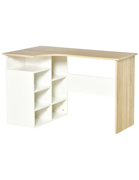HOMCOM L-Shaped Corner Computer Desk with Storage Shelf, Oak Tone & White - pic 20456 | FastDaddyshop