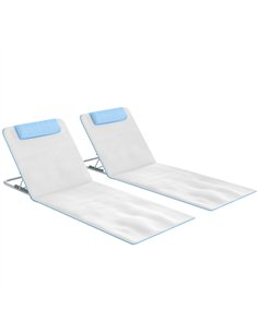 Outsunny Set of 2 Foldable Garden Beach Chair Mat, Lightweight Outdoor Sun Lounger Seats with Adjustable Back, Metal Frame, PE F