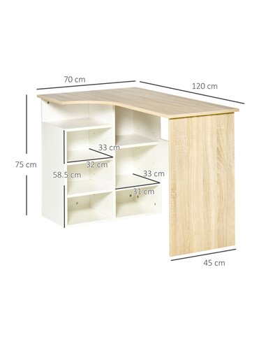 HOMCOM L-Shaped Corner Computer Desk with Storage Shelf, Oak Tone & White