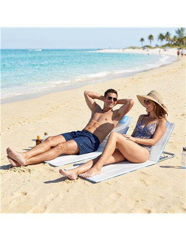 Outsunny Set of 2 Foldable Garden Beach Chair Mat, Lightweight Outdoor Sun Lounger Seats with Adjustable Back, Metal Frame, PE F