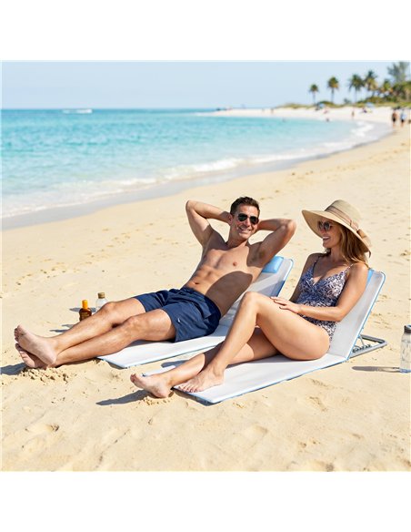 Outsunny Set of 2 Foldable Garden Beach Chair Mat, Lightweight Outdoor Sun Lounger Seats with Adjustable Back, Metal Frame, PE F - pic 204580 | FastDaddyshop
