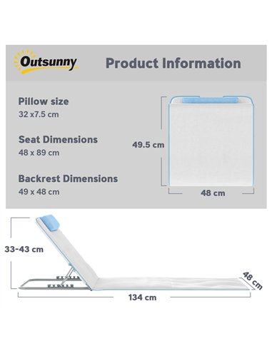 Outsunny Set of 2 Foldable Garden Beach Chair Mat, Lightweight Outdoor Sun Lounger Seats with Adjustable Back, Metal Frame, PE F