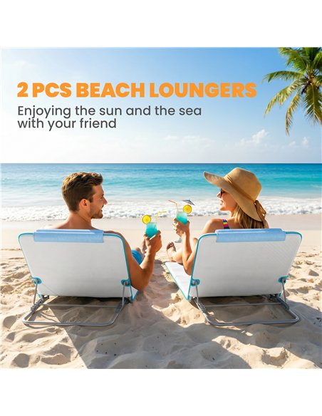 Outsunny Set of 2 Foldable Garden Beach Chair Mat, Lightweight Outdoor Sun Lounger Seats with Adjustable Back, Metal Frame, PE F - pic 204582 | FastDaddyshop