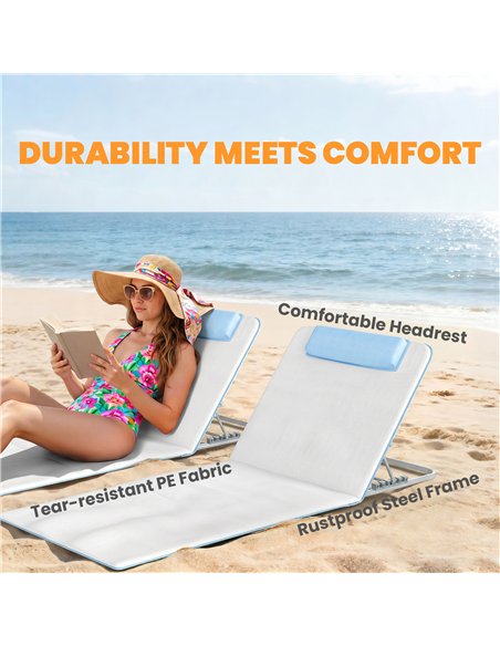 Outsunny Set of 2 Foldable Garden Beach Chair Mat, Lightweight Outdoor Sun Lounger Seats with Adjustable Back, Metal Frame, PE F - pic 204584 | FastDaddyshop