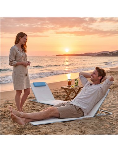 Outsunny Set of 2 Foldable Garden Beach Chair Mat, Lightweight Outdoor Sun Lounger Seats with Adjustable Back, Metal Frame, PE F