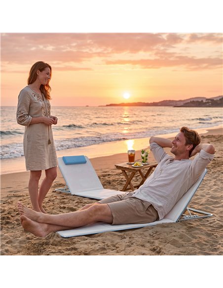 Outsunny Set of 2 Foldable Garden Beach Chair Mat, Lightweight Outdoor Sun Lounger Seats with Adjustable Back, Metal Frame, PE F - pic 204586 | FastDaddyshop