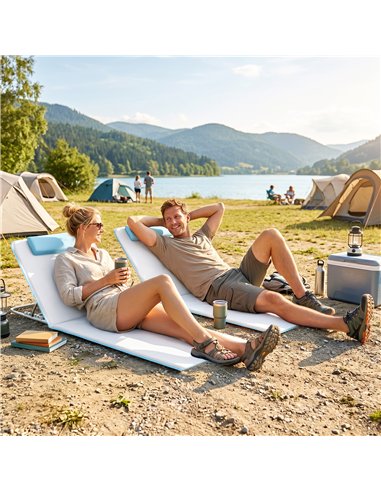 Outsunny Set of 2 Foldable Garden Beach Chair Mat, Lightweight Outdoor Sun Lounger Seats with Adjustable Back, Metal Frame, PE F