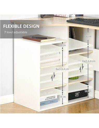 HOMCOM L-Shaped Corner Computer Desk Study Table PC Work w/ Storage Shelf Office Home Workstation - Oak Tone and White