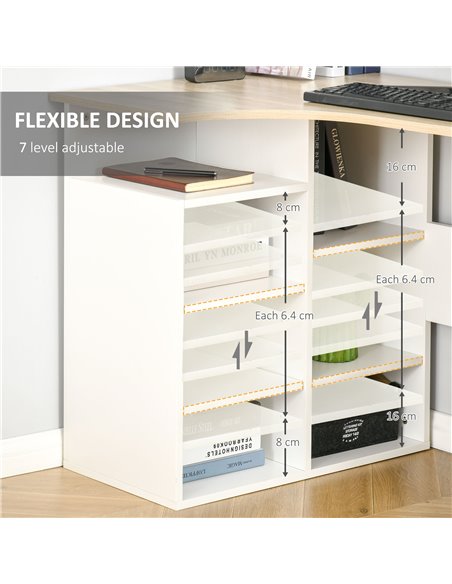 HOMCOM L-Shaped Corner Computer Desk Study Table PC Work w/ Storage Shelf Office Home Workstation - Oak Tone and White - pic 20461 | FastDaddyshop