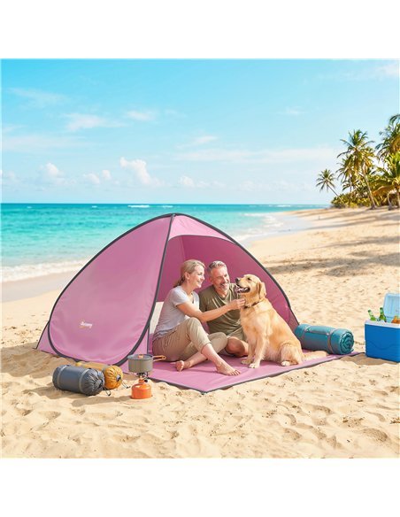 Outsunny Pop up Beach Tent, UV 50+ Sun Shelter with Carry Bag, 2x1.5m for 2-3 Person, Pink - pic 204616 | FastDaddyshop