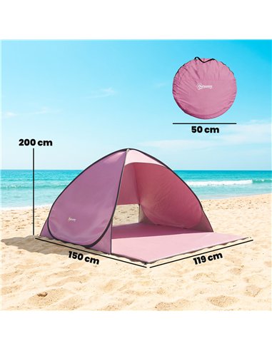 Outsunny Pop up Beach Tent, UV 50+ Sun Shelter with Carry Bag, 2x1.5m for 2-3 Person, Pink