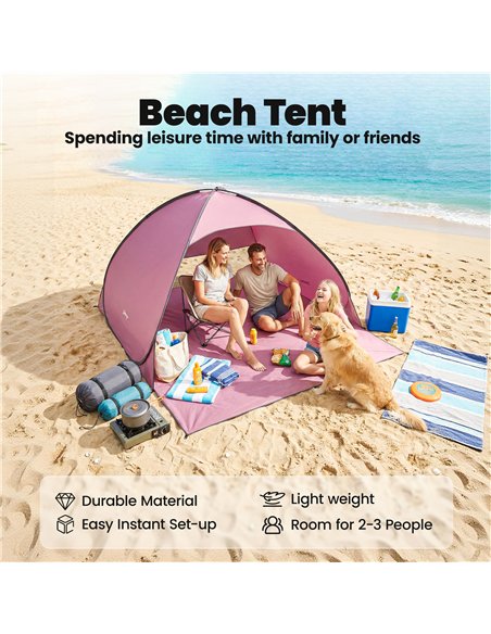Outsunny Pop up Beach Tent, UV 50+ Sun Shelter with Carry Bag, 2x1.5m for 2-3 Person, Pink - pic 204618 | FastDaddyshop
