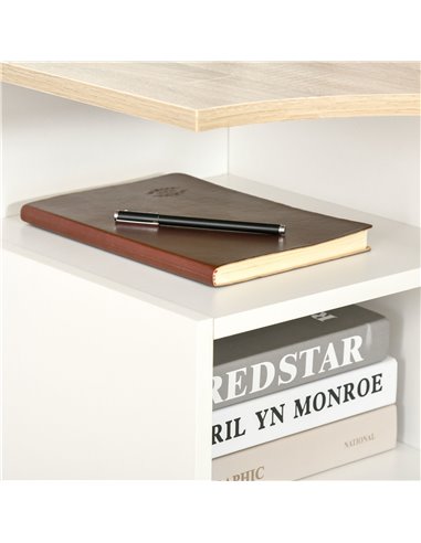 HOMCOM L-Shaped Corner Computer Desk Study Table PC Work w/ Storage Shelf Office Home Workstation - Oak Tone and White