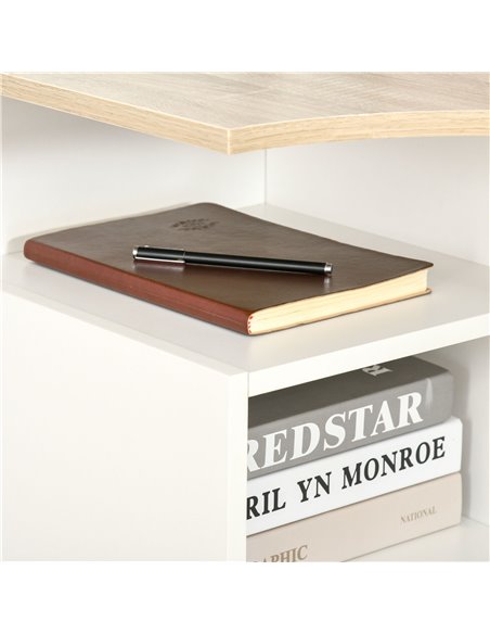HOMCOM L-Shaped Corner Computer Desk Study Table PC Work w/ Storage Shelf Office Home Workstation - Oak Tone and White - pic 20462 | FastDaddyshop