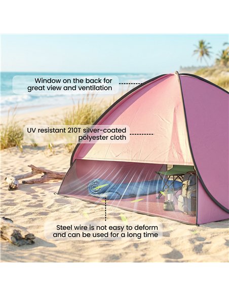 Outsunny Pop up Beach Tent, UV 50+ Sun Shelter with Carry Bag, 2x1.5m for 2-3 Person, Pink - pic 204620 | FastDaddyshop