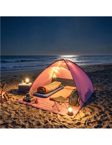 Outsunny Pop up Beach Tent, UV 50+ Sun Shelter with Carry Bag, 2x1.5m for 2-3 Person, Pink