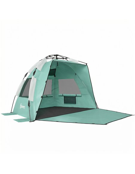 Outsunny 2-3 Person Pop Up Beach Tent, UPF15+ Sun Shelter with Extended Floor, Sandbags, Mesh Windows and Carry Bag, Green - pic 204624 | FastDaddyshop