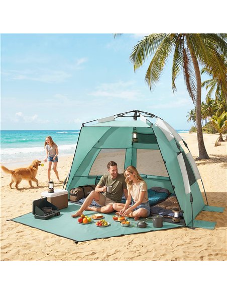 Outsunny 2-3 Person Pop Up Beach Tent, UPF15+ Sun Shelter with Extended Floor, Sandbags, Mesh Windows and Carry Bag, Green - pic 204625 | FastDaddyshop