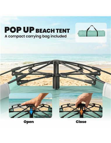 Outsunny 2-3 Person Pop Up Beach Tent, UPF15+ Sun Shelter with Extended Floor, Sandbags, Mesh Windows and Carry Bag, Green