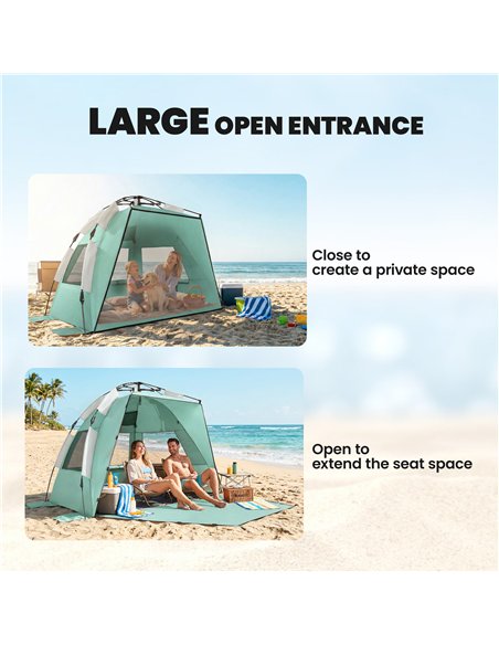 Outsunny 2-3 Person Pop Up Beach Tent, UPF15+ Sun Shelter with Extended Floor, Sandbags, Mesh Windows and Carry Bag, Green - pic 204628 | FastDaddyshop