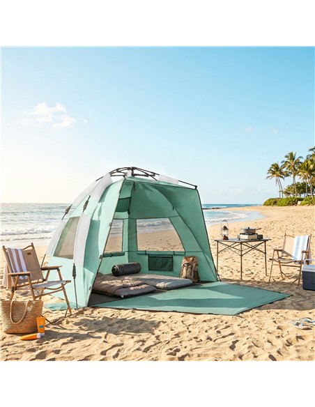 Outsunny 2-3 Person Pop Up Beach Tent, UPF15+ Sun Shelter with Extended Floor, Sandbags, Mesh Windows and Carry Bag, Green - pic 204632 | FastDaddyshop